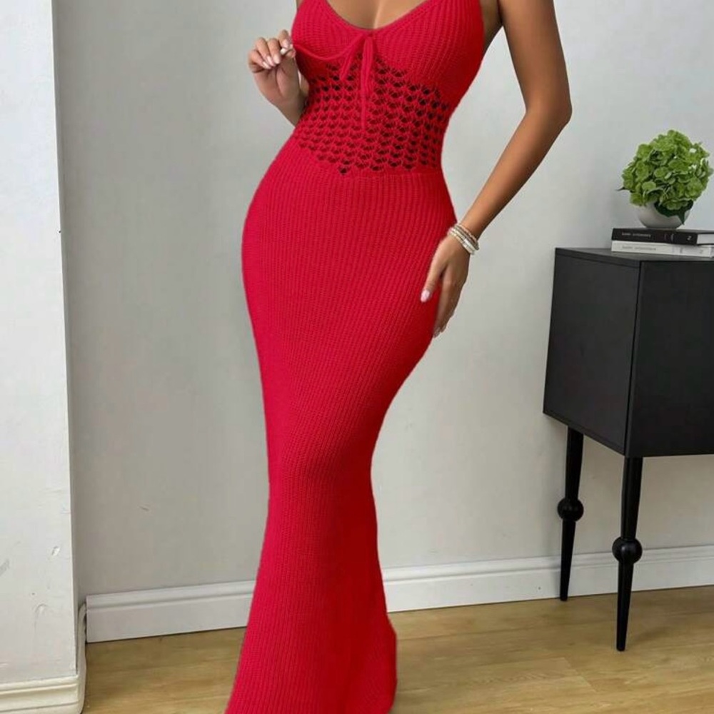 Red Knit/ Crochet Maxi Dress
